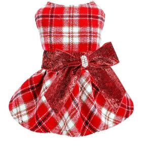 Small Pet | Party Dress | Red / White | Glitter Bow | Snap Closure | Excellent